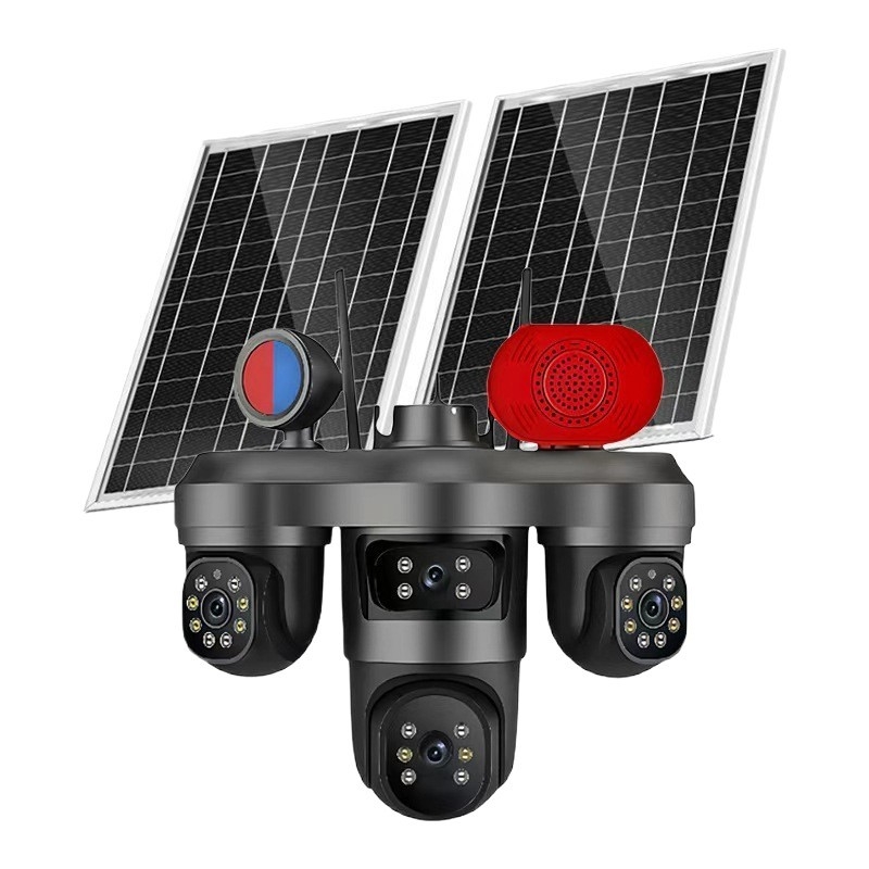 4-κάναλη ηλιακή κάμερα επιτήρησης με απομακρυσμένη προβολή μέσω smartphone, νυχτερινή όραση, εξωτερική υπερ-υψηλής ευκρίνειας (0.1 lux, SNR >60 dB, -30 έως 65°C, ABS μηχανικό πλαστικό)