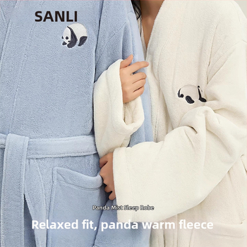 Unisex župan pre pár s Panda vyšivkou, Coral fleece materiál