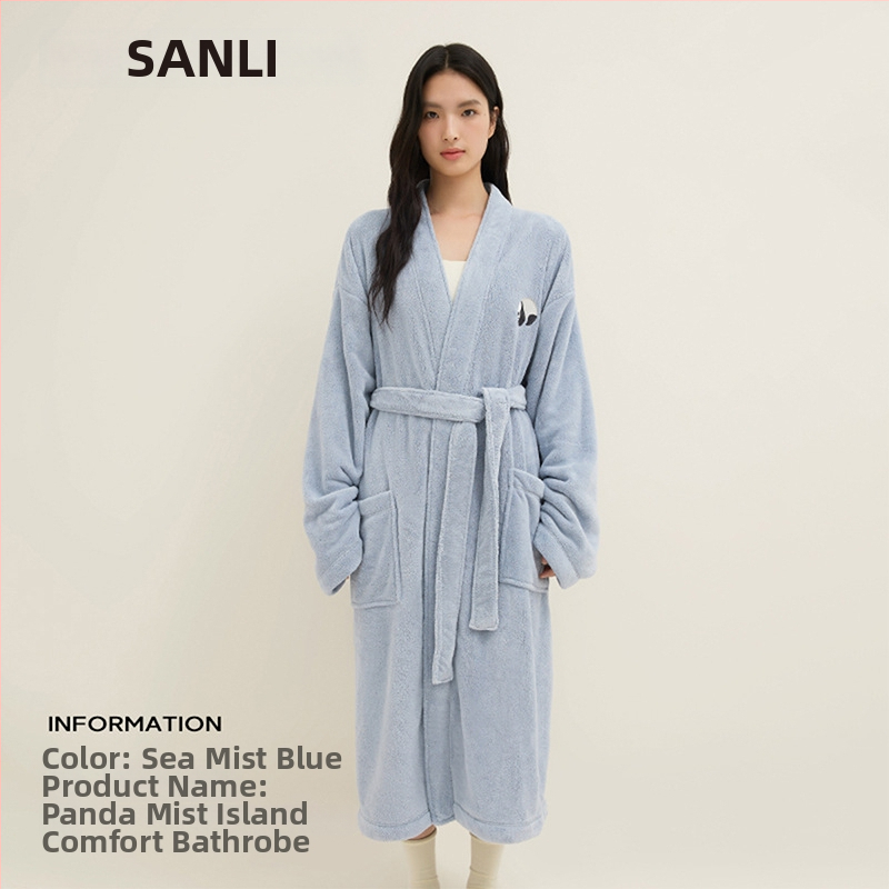 Unisex župan pre pár s Panda vyšivkou, Coral fleece materiál