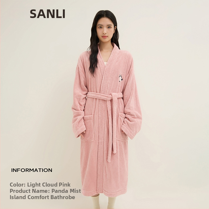 Unisex župan pre pár s Panda vyšivkou, Coral fleece materiál