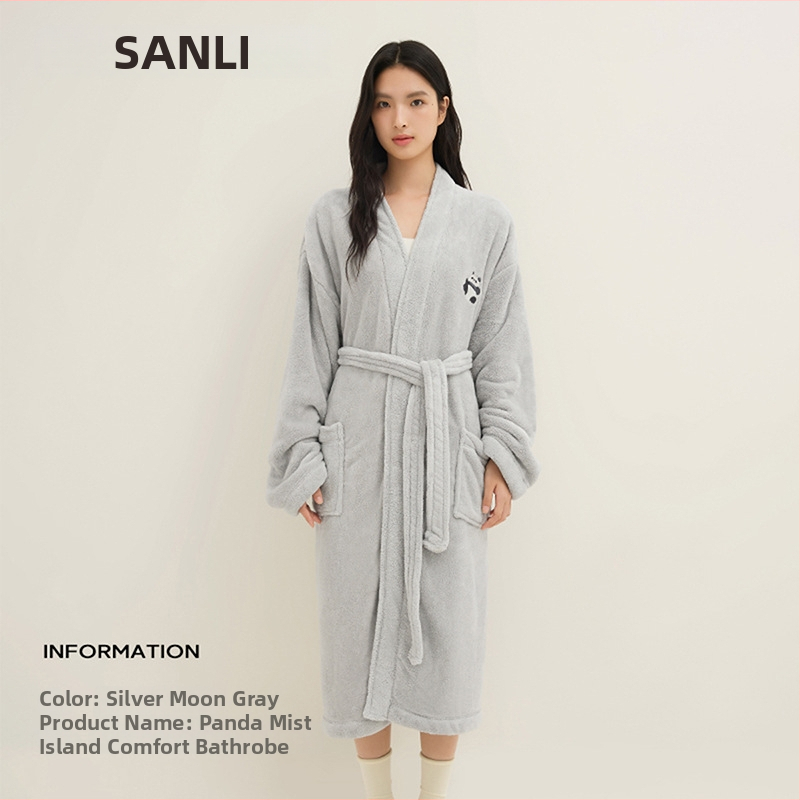 Unisex župan pre pár s Panda vyšivkou, Coral fleece materiál