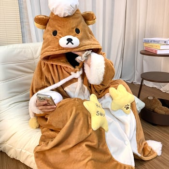 Jesensko-zimski slatki Rilakkuma kuhar flanel, debeli, s dugim rukavima, kućna odjeća