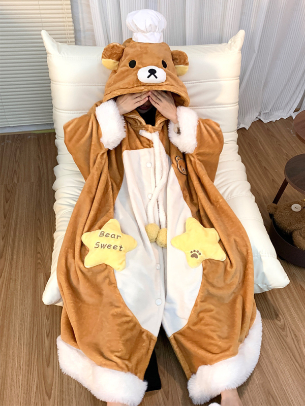 Jesensko-zimski slatki Rilakkuma kuhar flanel, debeli, s dugim rukavima, kućna odjeća