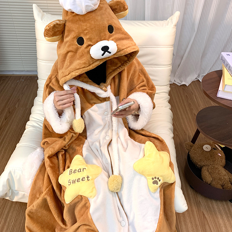 Jesensko-zimski slatki Rilakkuma kuhar flanel, debeli, s dugim rukavima, kućna odjeća