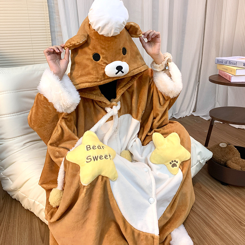 Jesensko-zimski slatki Rilakkuma kuhar flanel, debeli, s dugim rukavima, kućna odjeća