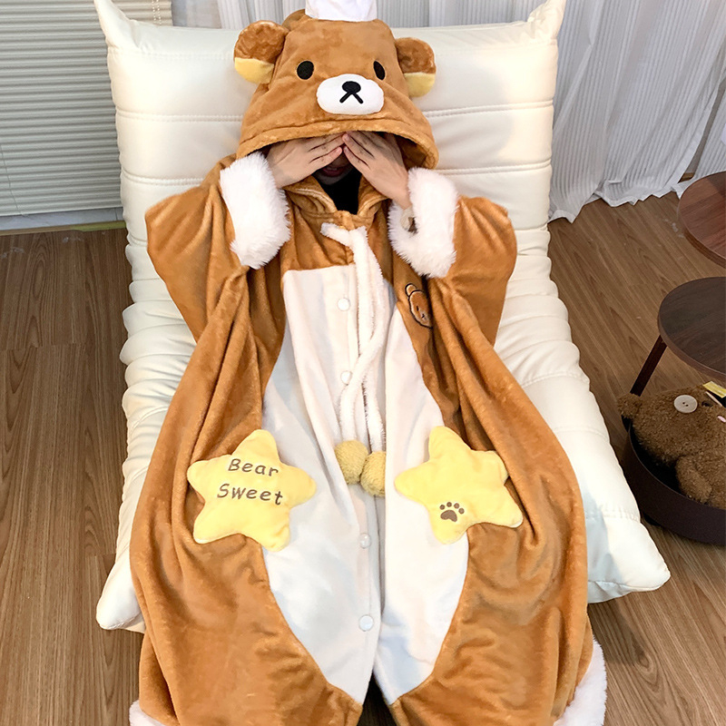 Jesensko-zimski slatki Rilakkuma kuhar flanel, debeli, s dugim rukavima, kućna odjeća