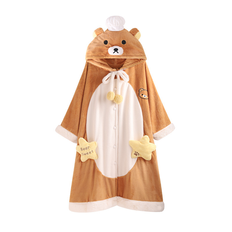 Jesensko-zimski slatki Rilakkuma kuhar flanel, debeli, s dugim rukavima, kućna odjeća