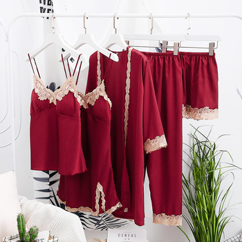 Pajamski set Ice Silk, pet dijelova, dugi rukavi, bez ovratnika, seksi stil