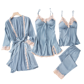 Pajamski set Ice Silk, pet dijelova, dugi rukavi, bez ovratnika, seksi stil
