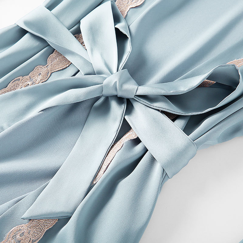 Pajamski set Ice Silk, pet dijelova, dugi rukavi, bez ovratnika, seksi stil