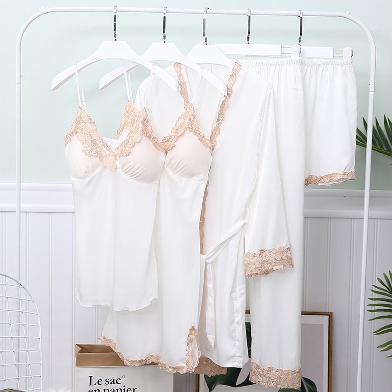 Pajamski set Ice Silk, pet dijelova, dugi rukavi, bez ovratnika, seksi stil