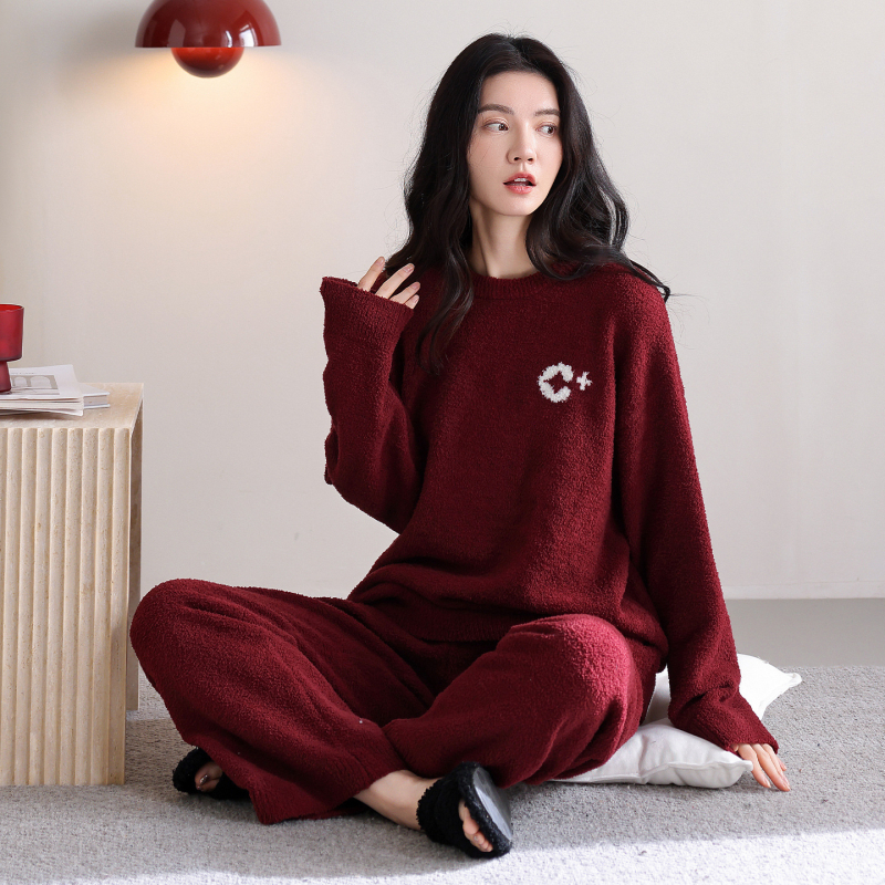 Ženski set za opuštanje u korejskom stilu s polvelurom, udoban širok kroj, visoka elastičnost, pulover s okruglim izrezom, za jesen i zimu, casual odijevanje, može se nositi i izvan kuće