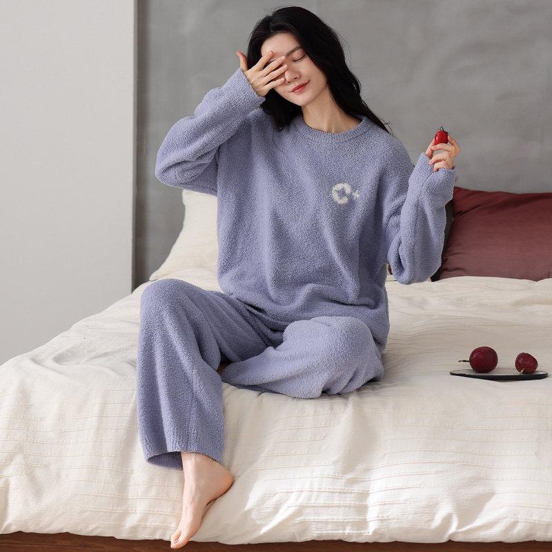 Ženski set za opuštanje u korejskom stilu s polvelurom, udoban širok kroj, visoka elastičnost, pulover s okruglim izrezom, za jesen i zimu, casual odijevanje, može se nositi i izvan kuće