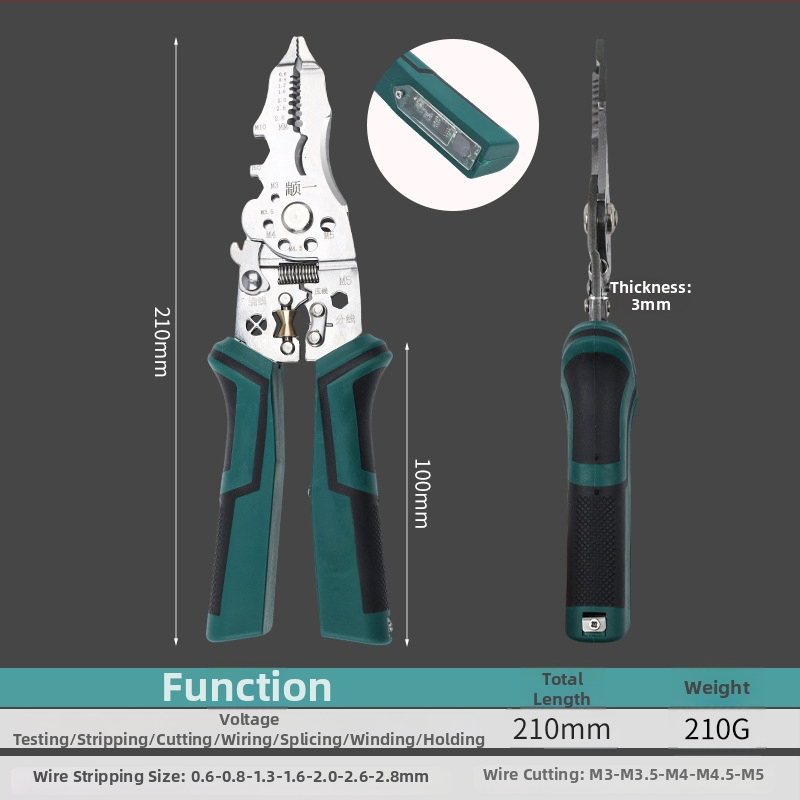 16-v-1 viacúčelový nástroj na odizolovanie a krimpovanie vodičov; Hmotnosť: 210 g