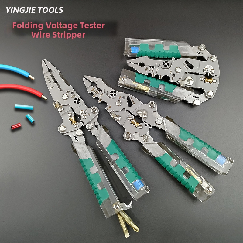 Hero skladací elektrický skrutkovač a kliešte na odizolovanie káblov, špičatý hrot, hmotnosť 220 g, skladacie elektrické testovacie kliešte