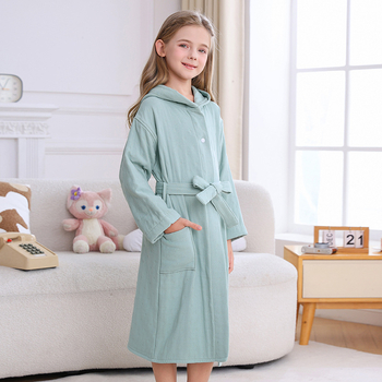 100% pamut gyerek fürdőköpeny, téli vastag, kapucnis, uniszex, nedvszívó és szöszmentes