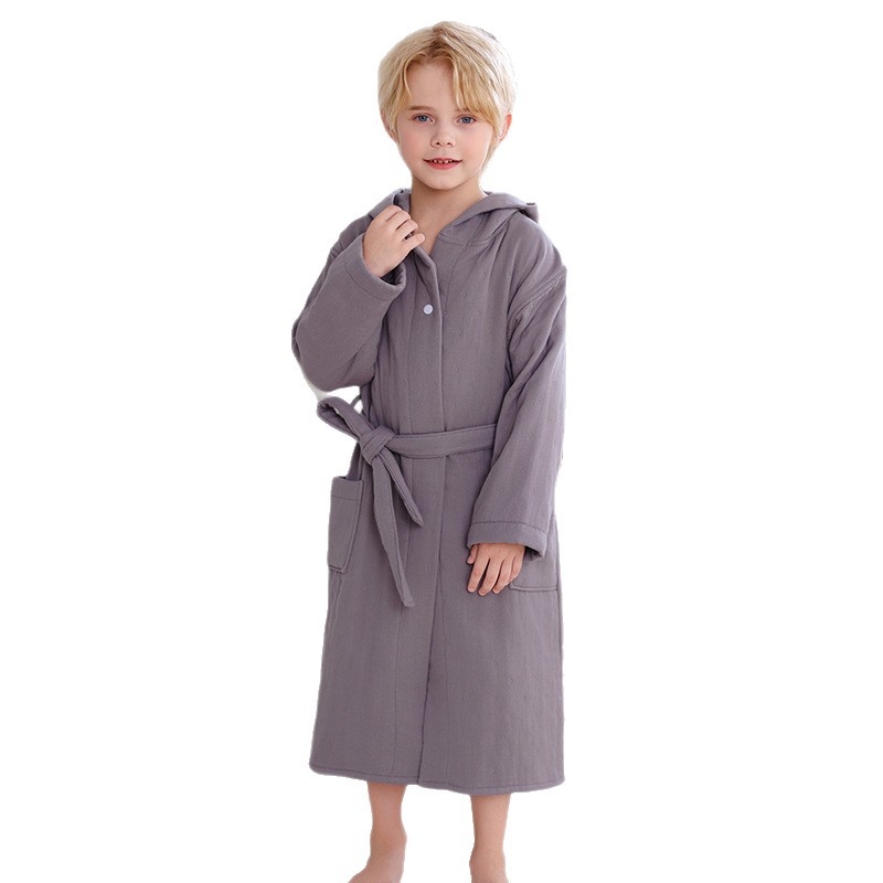 100% pamut gyerek fürdőköpeny, téli vastag, kapucnis, uniszex, nedvszívó és szöszmentes