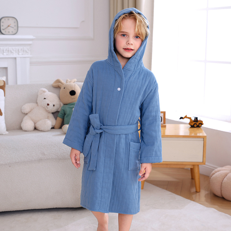 100% pamut gyerek fürdőköpeny, téli vastag, kapucnis, uniszex, nedvszívó és szöszmentes