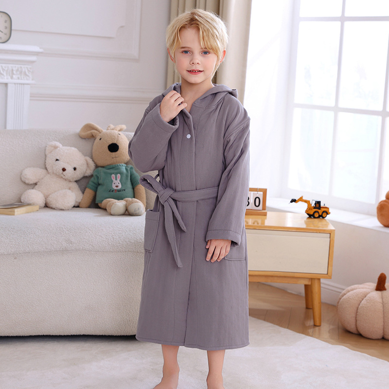100% pamut gyerek fürdőköpeny, téli vastag, kapucnis, uniszex, nedvszívó és szöszmentes