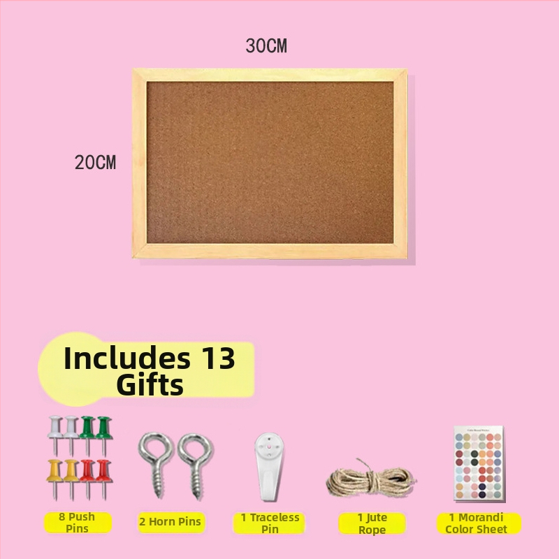 Jednostraná zavesiteľná korková tabuľa s dreveným rámom pre fotografie a poznámky – karikatúrny štýl