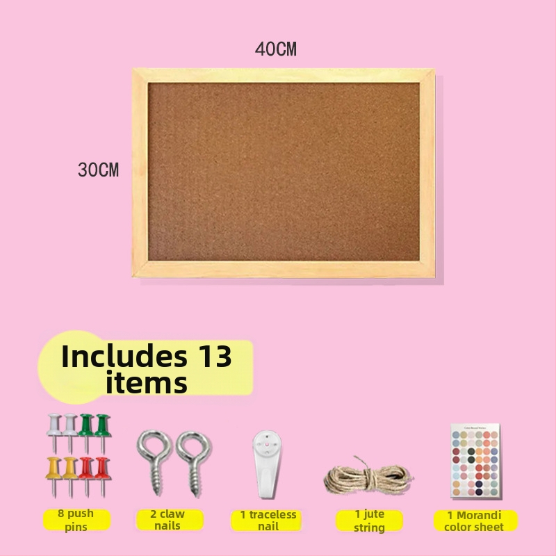 Jednostraná zavesiteľná korková tabuľa s dreveným rámom pre fotografie a poznámky – karikatúrny štýl