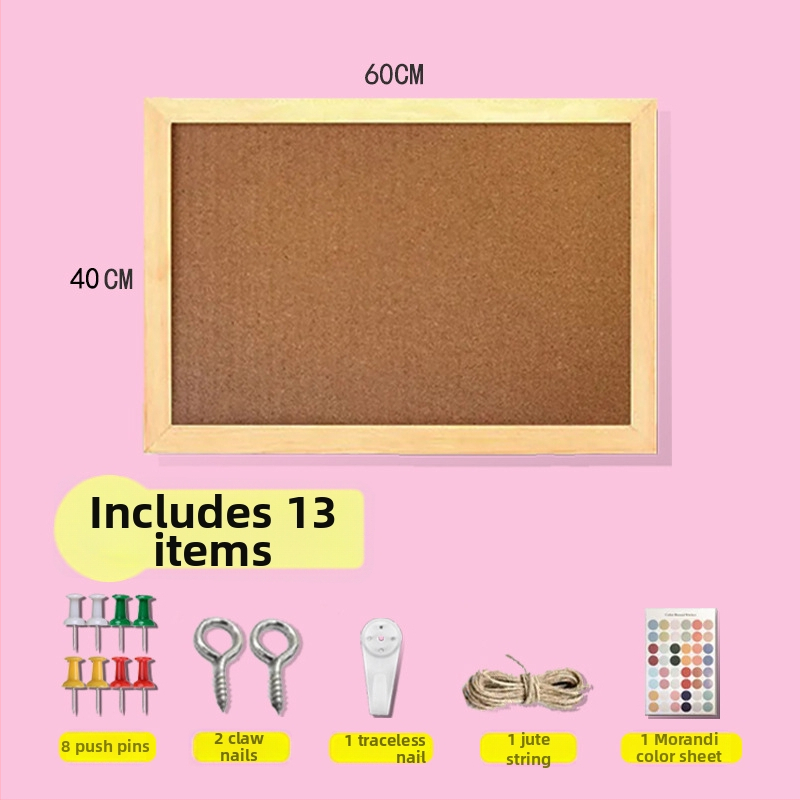 Jednostraná zavesiteľná korková tabuľa s dreveným rámom pre fotografie a poznámky – karikatúrny štýl