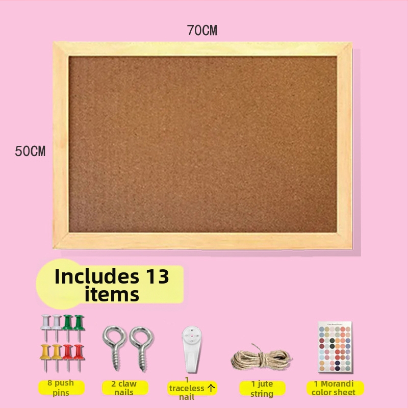 Jednostraná zavesiteľná korková tabuľa s dreveným rámom pre fotografie a poznámky – karikatúrny štýl