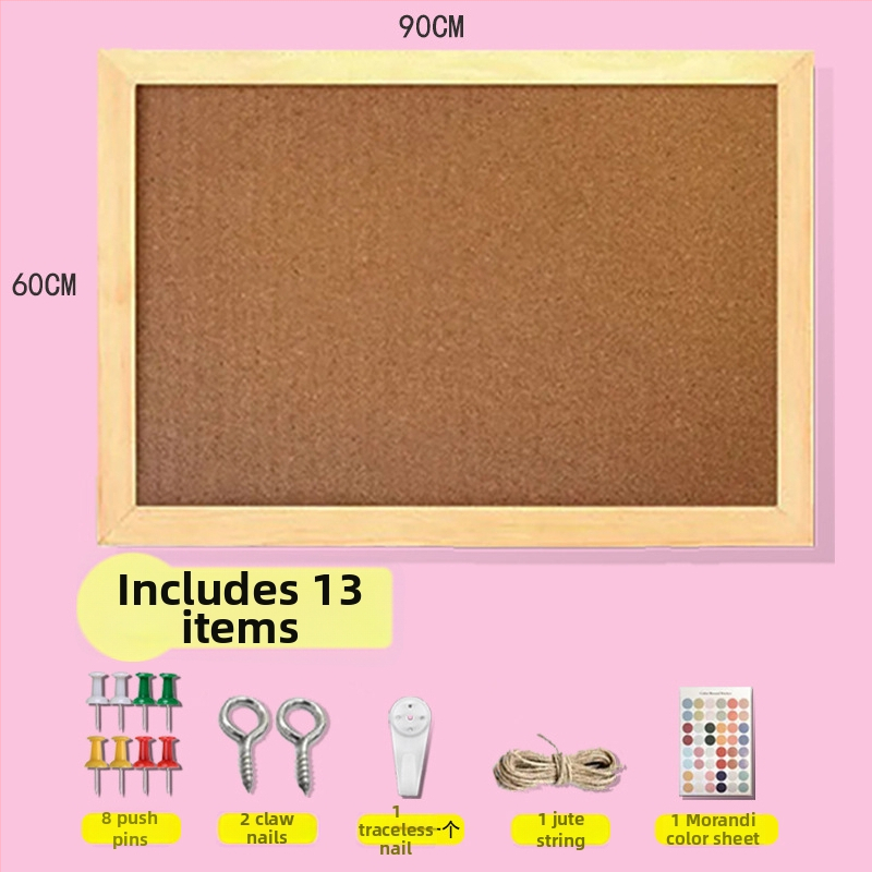 Jednostraná zavesiteľná korková tabuľa s dreveným rámom pre fotografie a poznámky – karikatúrny štýl