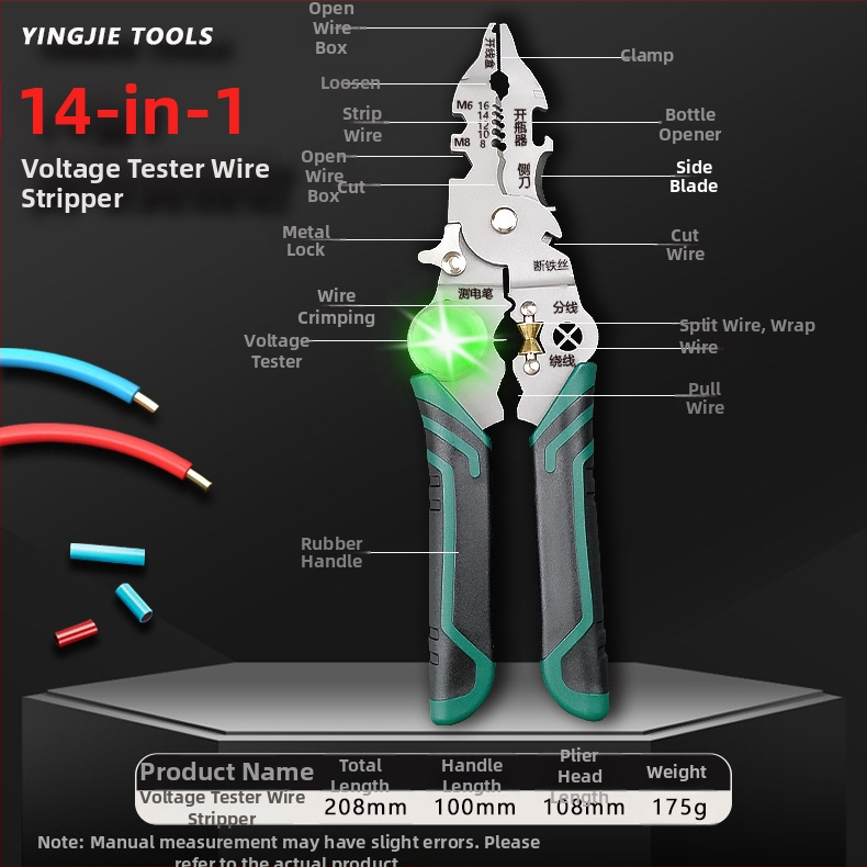 Kliešte na odizolovanie káblov s testerom napätia, rovná hlava, 0,17 kg, Hero