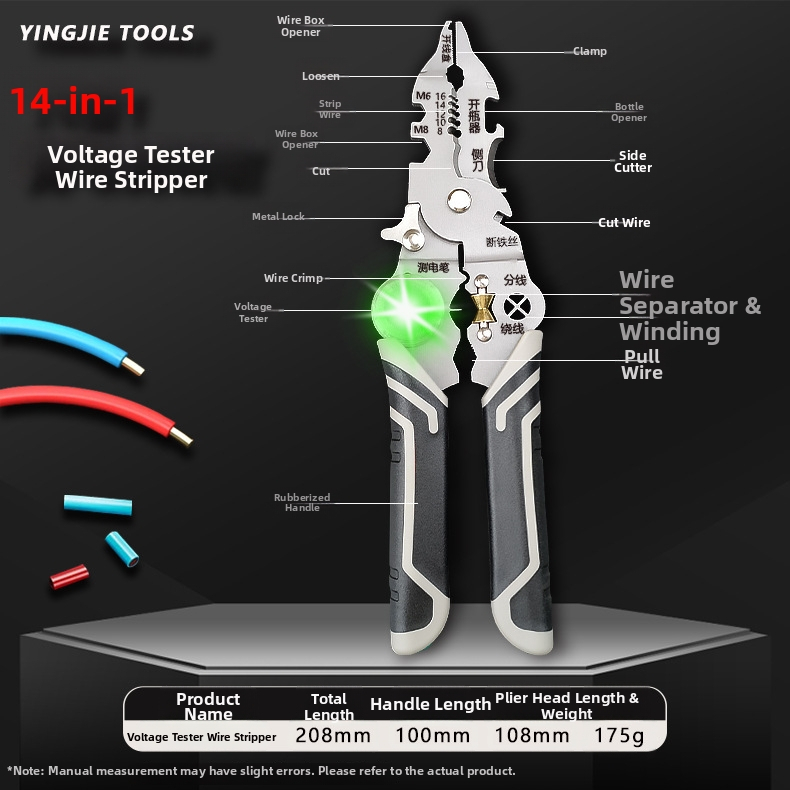 Kliešte na odizolovanie káblov s testerom napätia, rovná hlava, 0,17 kg, Hero