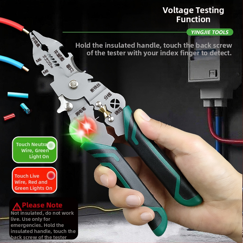 Kliešte na odizolovanie káblov s testerom napätia, rovná hlava, 0,17 kg, Hero