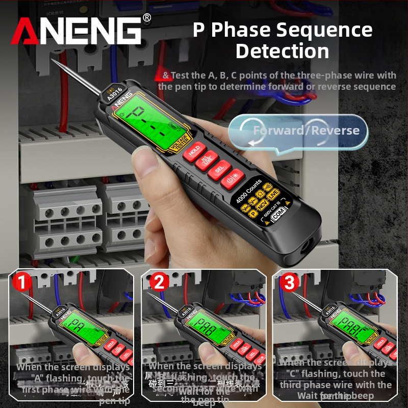 ANENG tip-pera mjerni uređaj s zaštitom od izgaranja, digitalna visoka preciznost, detekcija fazne sekvence, višenamjenski univerzalni mjerni uređaj