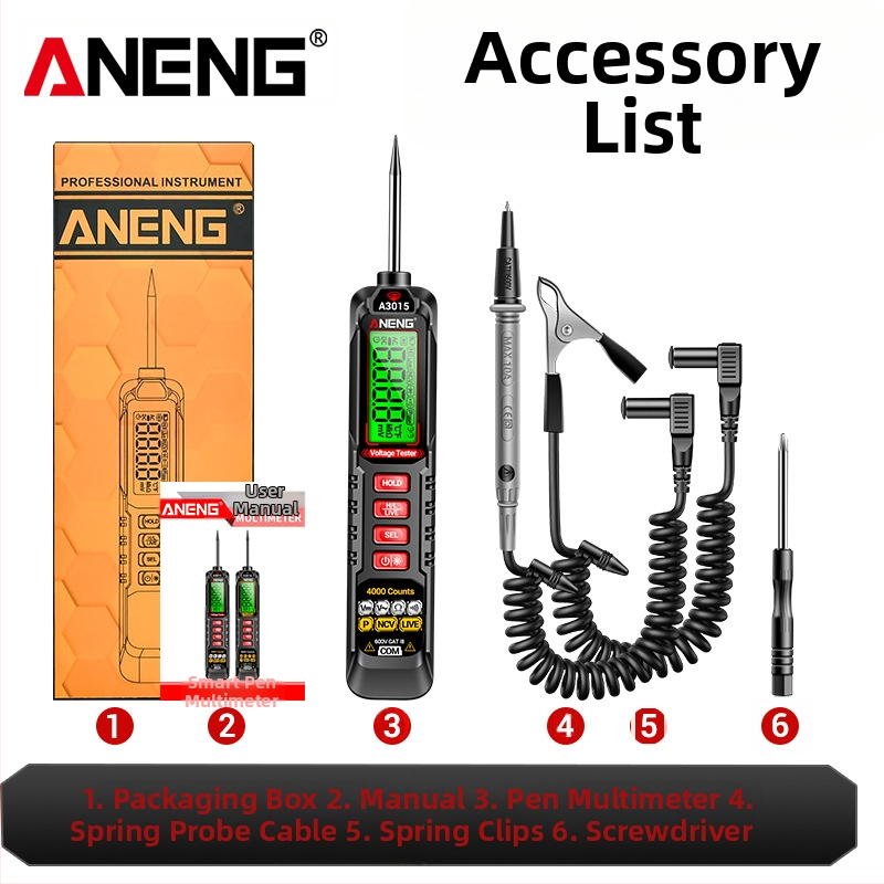 ANENG tip-pera mjerni uređaj s zaštitom od izgaranja, digitalna visoka preciznost, detekcija fazne sekvence, višenamjenski univerzalni mjerni uređaj