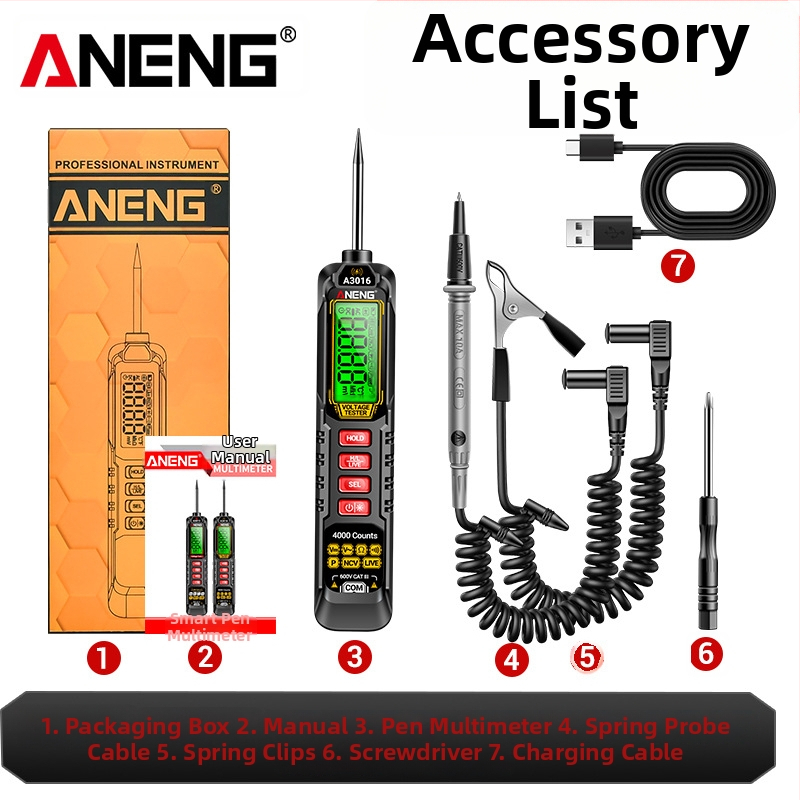 ANENG tip-pera mjerni uređaj s zaštitom od izgaranja, digitalna visoka preciznost, detekcija fazne sekvence, višenamjenski univerzalni mjerni uređaj