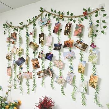 Dekor zidnih fotografija s auto-prijanjivim konopnim užetnim klipsama, stil drveno/pleteno, jednostavan dizajn, bez bušenja