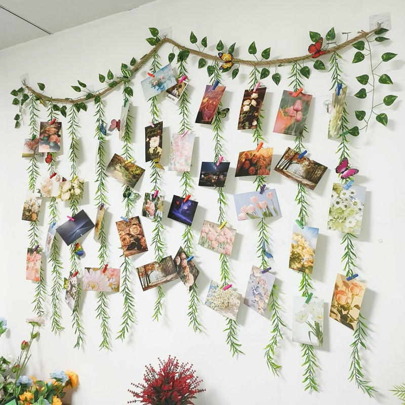 Dekor zidnih fotografija s auto-prijanjivim konopnim užetnim klipsama, stil drveno/pleteno, jednostavan dizajn, bez bušenja