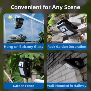 Solarna vanjska zidna svjetiljka s senzorom pokreta — model JZ-12; solarna energija; IP66 zaštita; 1W snaga