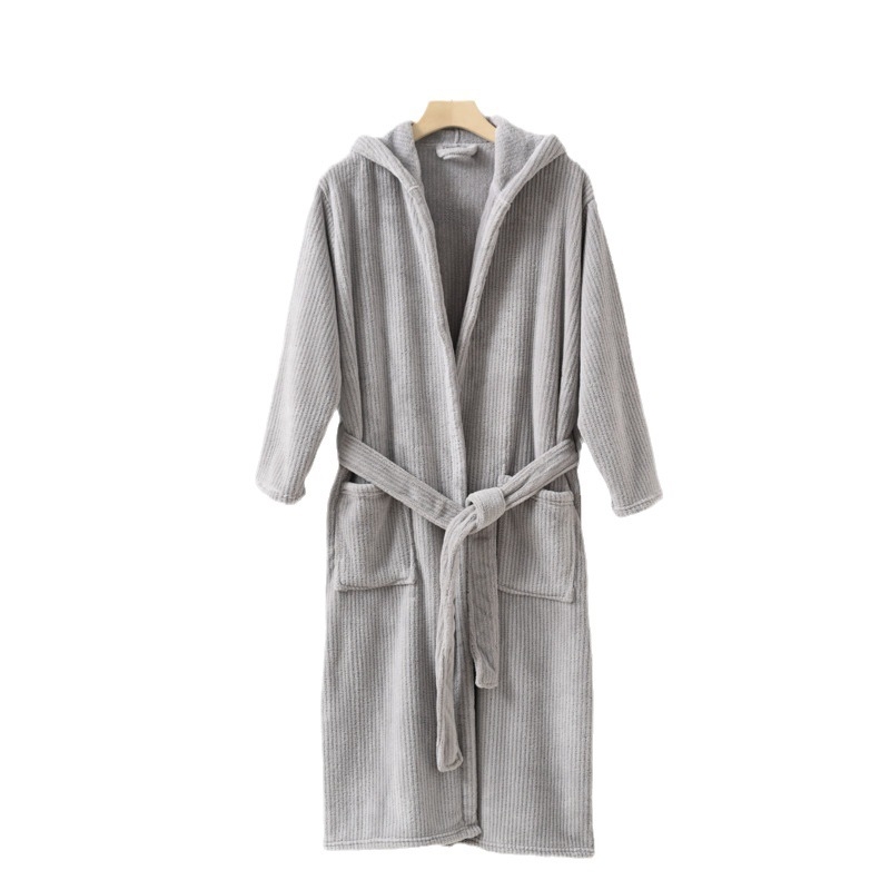 Csíkos kapucnis fürdőköpeny korall velúrból, 85% poliészter, uniszex, téli, pár számára