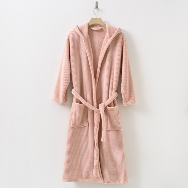 Csíkos kapucnis fürdőköpeny korall velúrból, 85% poliészter, uniszex, téli, pár számára
