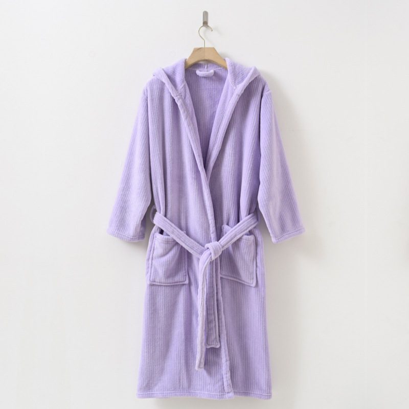 Csíkos kapucnis fürdőköpeny korall velúrból, 85% poliészter, uniszex, téli, pár számára