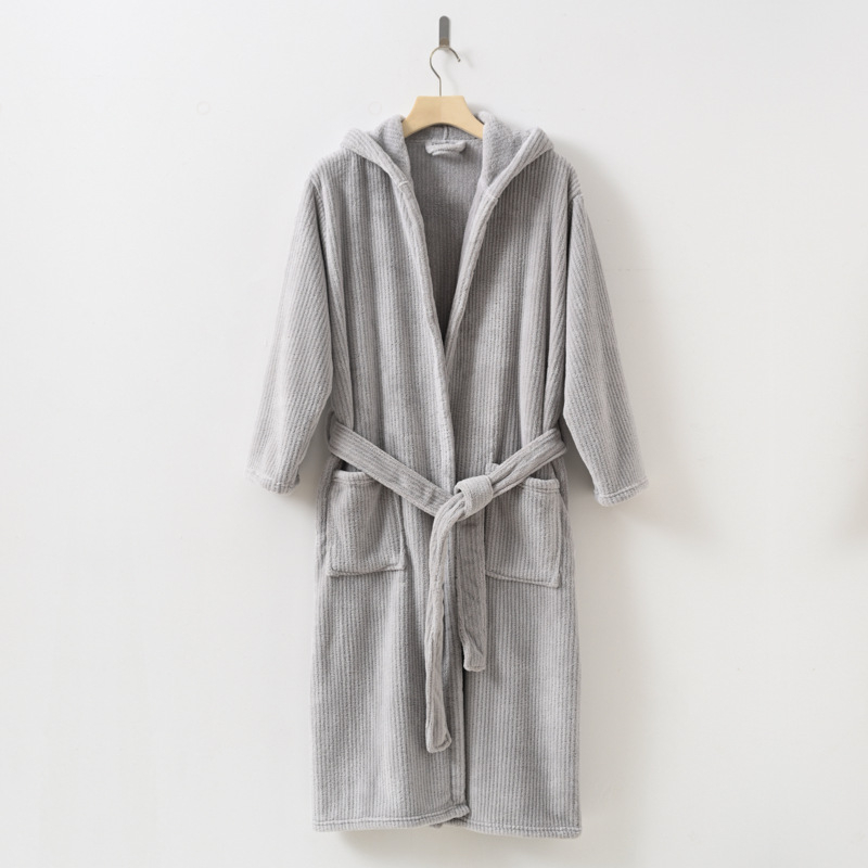 Csíkos kapucnis fürdőköpeny korall velúrból, 85% poliészter, uniszex, téli, pár számára