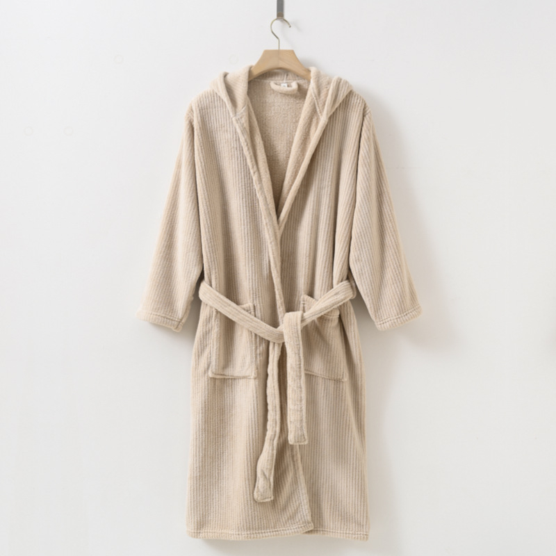 Csíkos kapucnis fürdőköpeny korall velúrból, 85% poliészter, uniszex, téli, pár számára