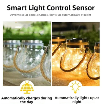 Viseća solarna lampa za krajolik s LED, IP65, za vanjsku baštu i dvorište, od napuklog stakla