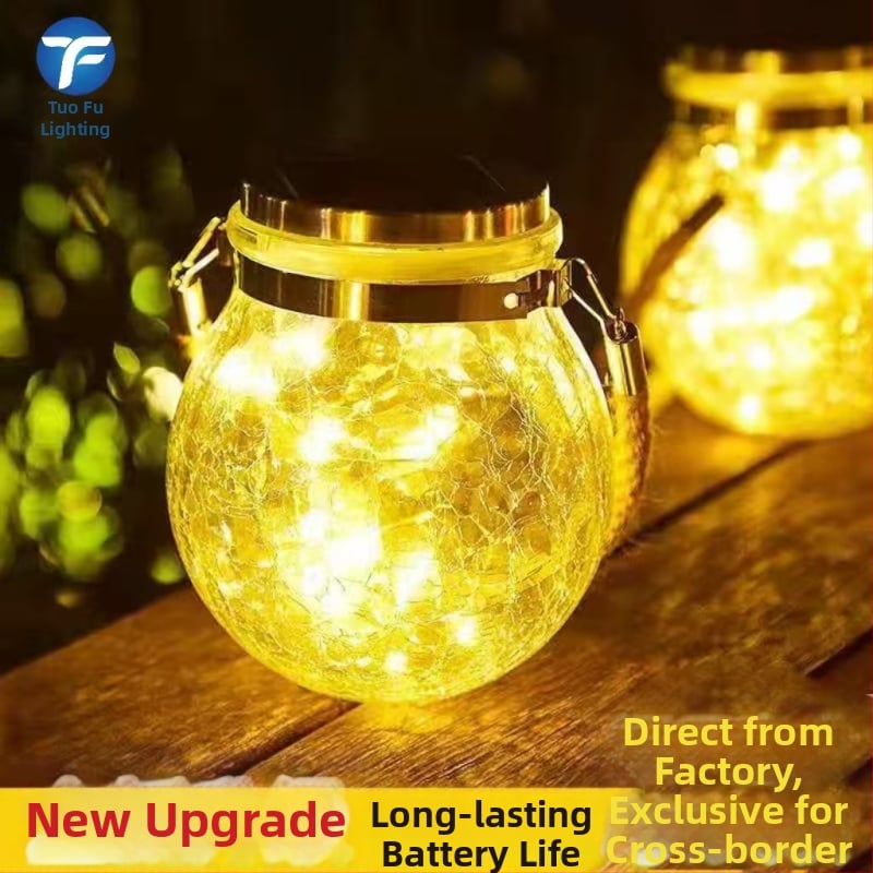 Viseća solarna lampa za krajolik s LED, IP65, za vanjsku baštu i dvorište, od napuklog stakla