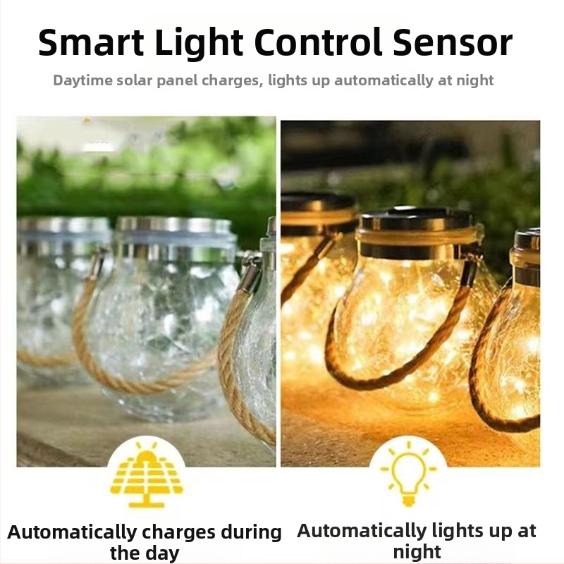 Viseća solarna lampa za krajolik s LED, IP65, za vanjsku baštu i dvorište, od napuklog stakla