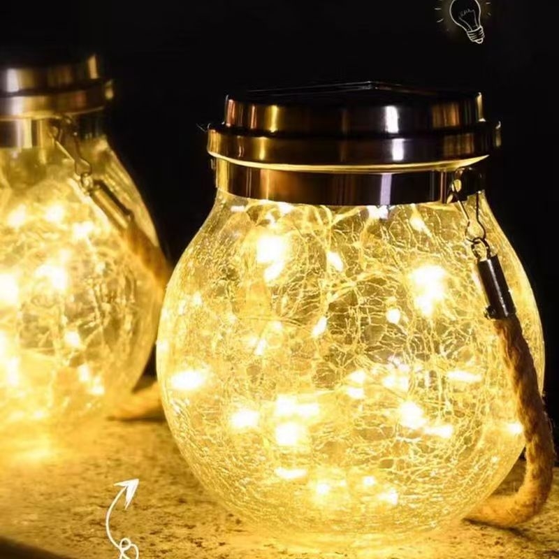 Viseća solarna lampa za krajolik s LED, IP65, za vanjsku baštu i dvorište, od napuklog stakla