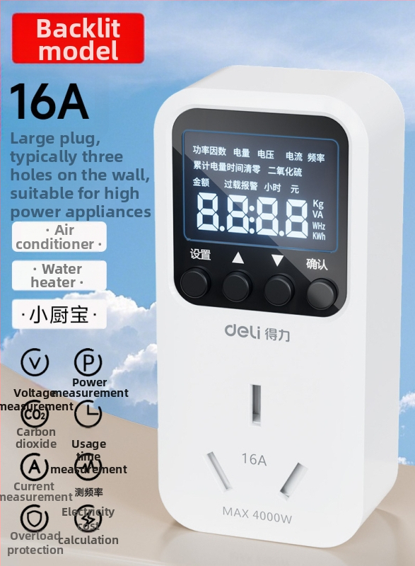 Effective DL333502 Energetický monitor pre zásuvku – merač spotreby elektriny s LCD displejom, 10A, 3C certifikovaný