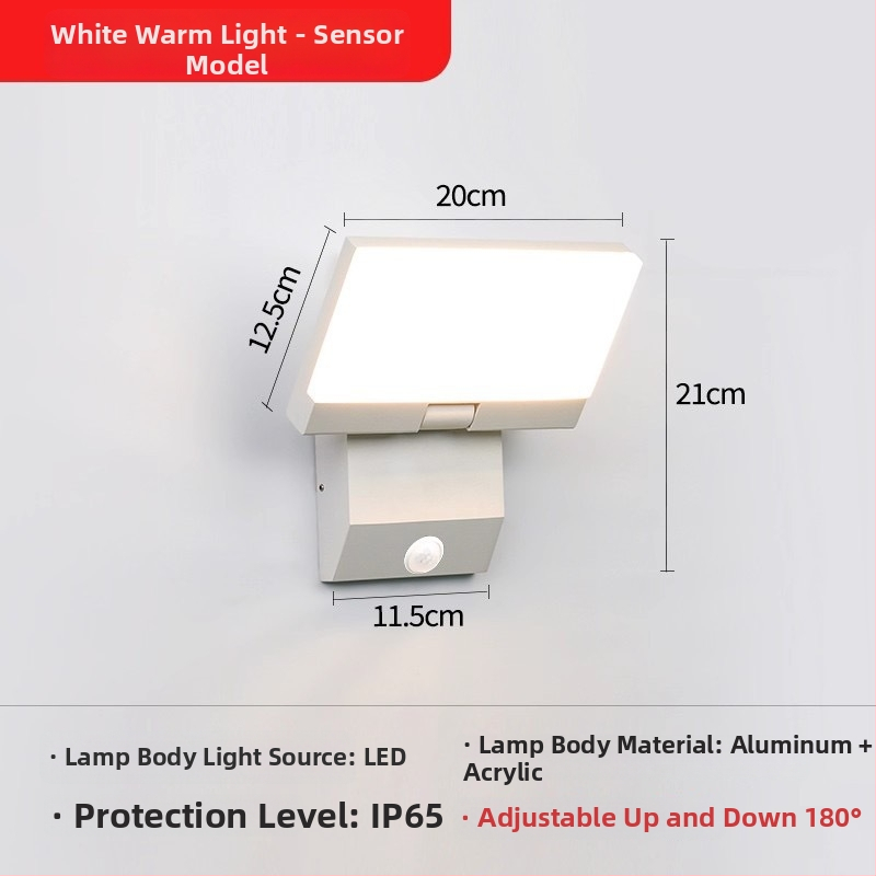 Externá vodotesná senzorová stenová lampa pre vily, dvory a záhrady - skladateľná a otáčavá, 220V, 36 LED, 990 lm, IP65, 3000-6500K