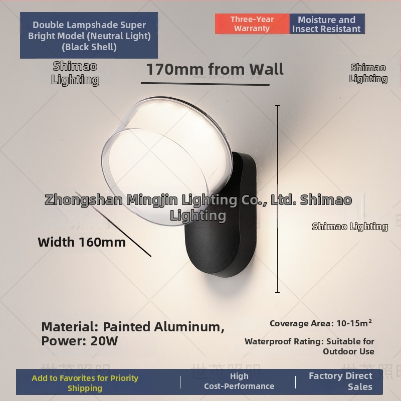 LED vonkajšia stenová lampa so senzorom, vodotesná, hliníkové puzdro (220V, 120 lm, 3000K, 60°, IP54)