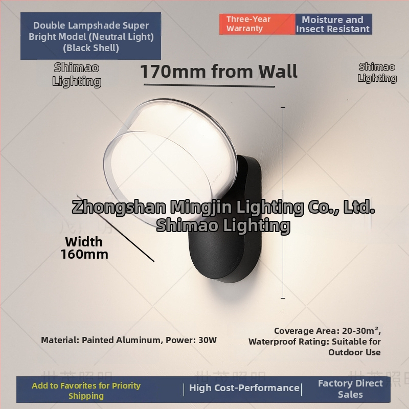 LED vonkajšia stenová lampa so senzorom, vodotesná, hliníkové puzdro (220V, 120 lm, 3000K, 60°, IP54)